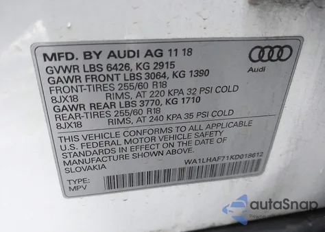 2019 Audi Q7 45 Se Premium/Premium Plus из США, поврежденный, VIN WA1LHAF71KD018612